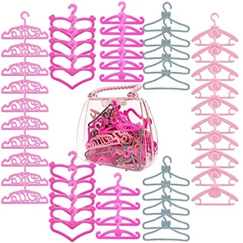 HighFun 50PCS Doll Hangers for Barbie Hangers for Doll Clothes 11.5 inch | Pink Lovely Box Storage for Girls thumbnail 1