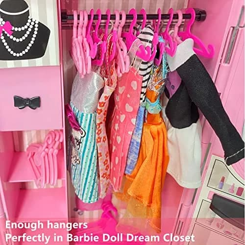 HighFun 50PCS Doll Hangers for Barbie Hangers for Doll Clothes 11.5 inch | Pink Lovely Box Storage for Girls thumbnail 2