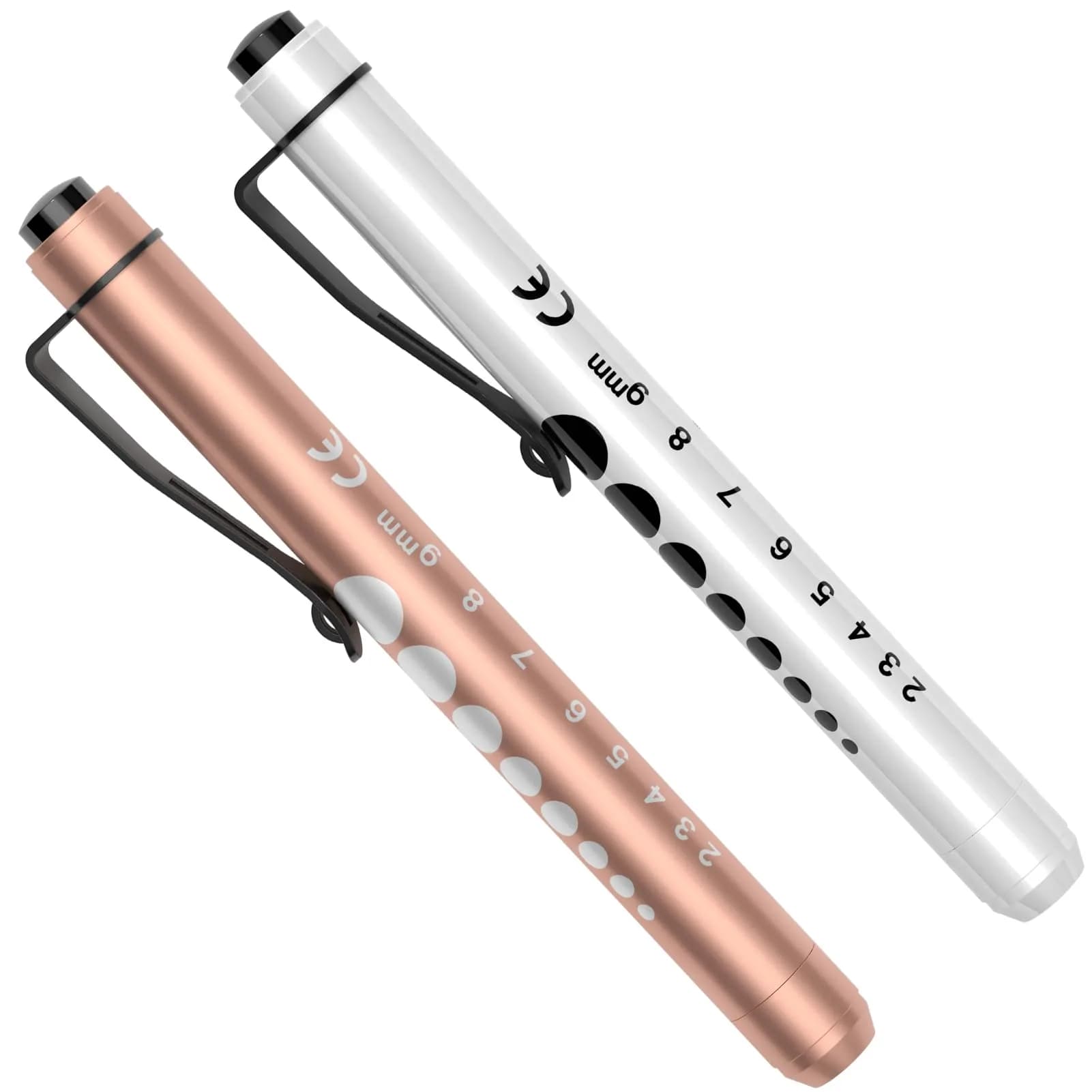 RISEMART LED Pen Lights for Nurses, 2-Pack White Light 12.8cm (5.03in) | Medical Penlight with Pupil Gauge & Ruler