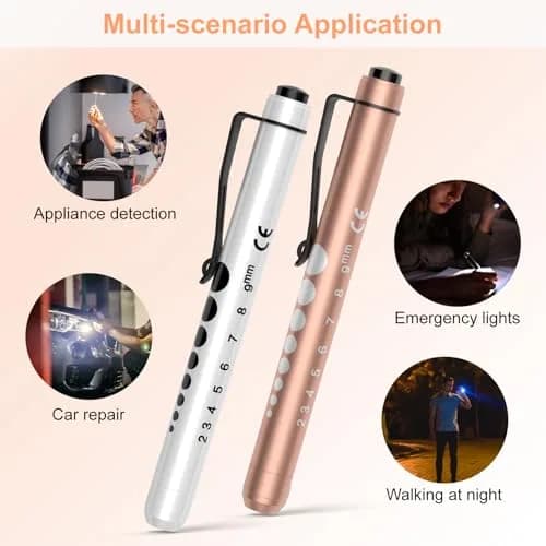 RISEMART LED Pen Lights for Nurses, 2-Pack White Light 12.8cm (5.03in) | Medical Penlight with Pupil Gauge & Ruler thumbnail 5