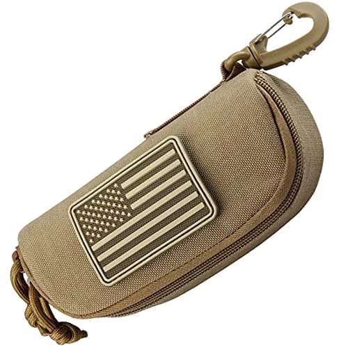 WYNEX Tactical Molle Glasses Pouch with Carabiner & Flag Patch, Shockproof Eyeglass Case for Sunglasses Goggles 16.5cm (6.5") thumbnail 1