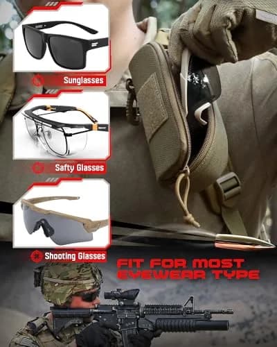WYNEX Tactical Molle Glasses Pouch with Carabiner & Flag Patch, Shockproof Eyeglass Case for Sunglasses Goggles 16.5cm (6.5") thumbnail 2