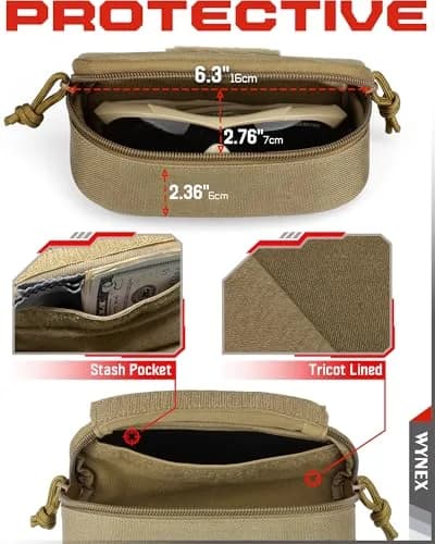WYNEX Tactical Molle Glasses Pouch with Carabiner & Flag Patch, Shockproof Eyeglass Case for Sunglasses Goggles 16.5cm (6.5") thumbnail 3