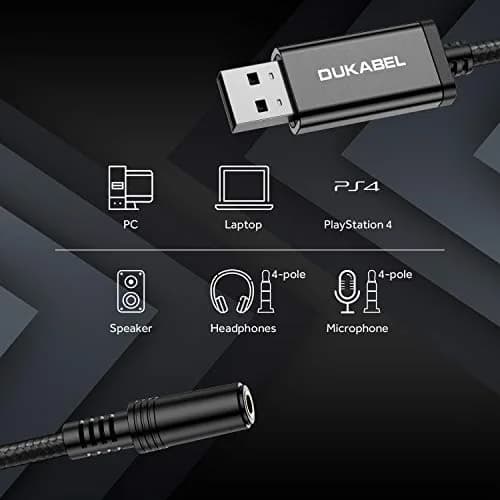 DUKABEL USB to 3.5mm Jack Audio Adapter | 50cm AUX Cable for PC, PS4, PS5 thumbnail 2