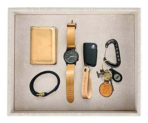 HofferRuffer Elegant Desktop Organizer Tray 25.9cm (10.2") | Faux Leather Shagreen Vanity Holder thumbnail 1