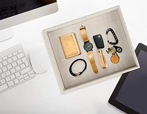 HofferRuffer Elegant Desktop Organizer Tray 25.9cm (10.2") | Faux Leather Shagreen Vanity Holder thumbnail 5