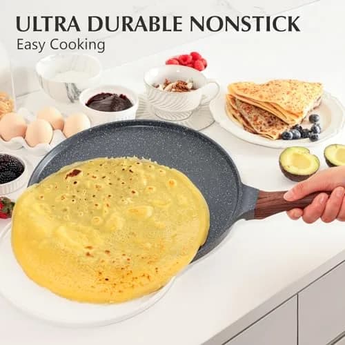 SENSARTE 25 cm (10 Inch) Nonstick Crepe Pan Granite Coating Pancake Pan Gray | Induction Compatible Flat Skillet thumbnail 3