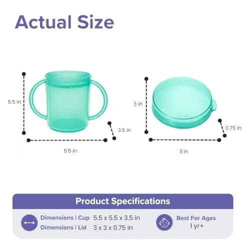 TalkTools Recessed Lid Cup with Handles Green 53ml (1.76 Fl Oz) | Promotes Oral Motor Skills & Lip Closure thumbnail 4