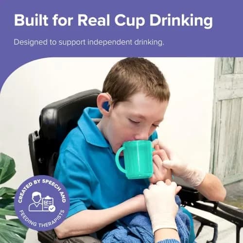 TalkTools Recessed Lid Cup with Handles Green 53ml (1.76 Fl Oz) | Promotes Oral Motor Skills & Lip Closure thumbnail 2