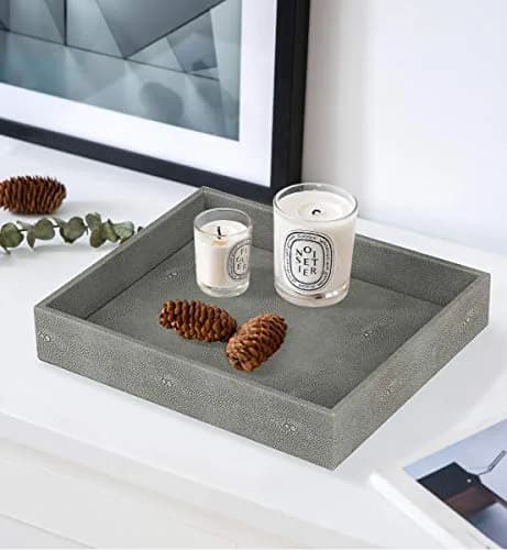 HofferRuffer Decorative Desktop Organizer Tray, Dark Grey Faux Leather Shagreen, 25.9cm x 21.3cm x 4.6cm (10.2" x 8.4" x 1.8") | Multipurpose Organizer for Home & Office thumbnail 4
