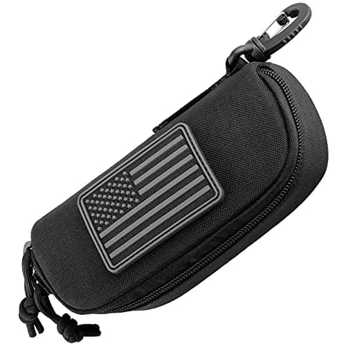 WYNEX Tactical Molle Glasses Pouch with Carabiner Clip & Patch Panel, Shockproof Eyeglass Case for Sunglasses & Goggles (Black, 16.5cm x 7cm x 6cm) thumbnail 1