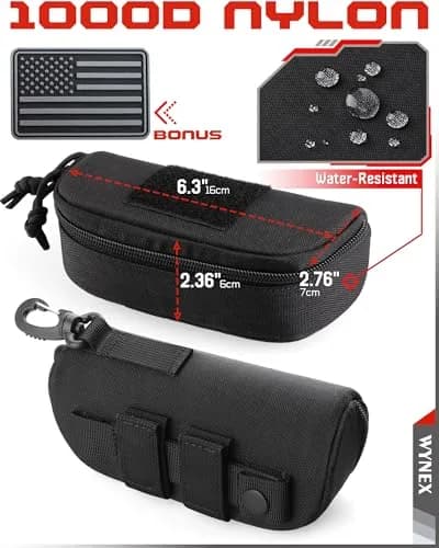 WYNEX Tactical Molle Glasses Pouch with Carabiner Clip & Patch Panel, Shockproof Eyeglass Case for Sunglasses & Goggles (Black, 16.5cm x 7cm x 6cm) thumbnail 5