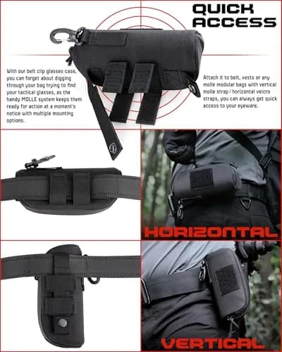 WYNEX Tactical Molle Glasses Pouch with Carabiner Clip & Patch Panel, Shockproof Eyeglass Case for Sunglasses & Goggles (Black, 16.5cm x 7cm x 6cm) thumbnail 6