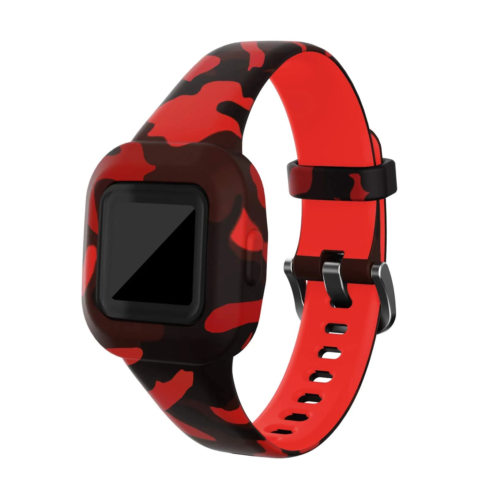 RuenTech Compatible with Garmin Vivofit jr 3 Bands, Replacement Silicone Wristband Camouflage Watch Straps for Vivofit jr. 3 Fitness Tracker (Camo-Red) | Durable, Soft & Adjustable - main product image