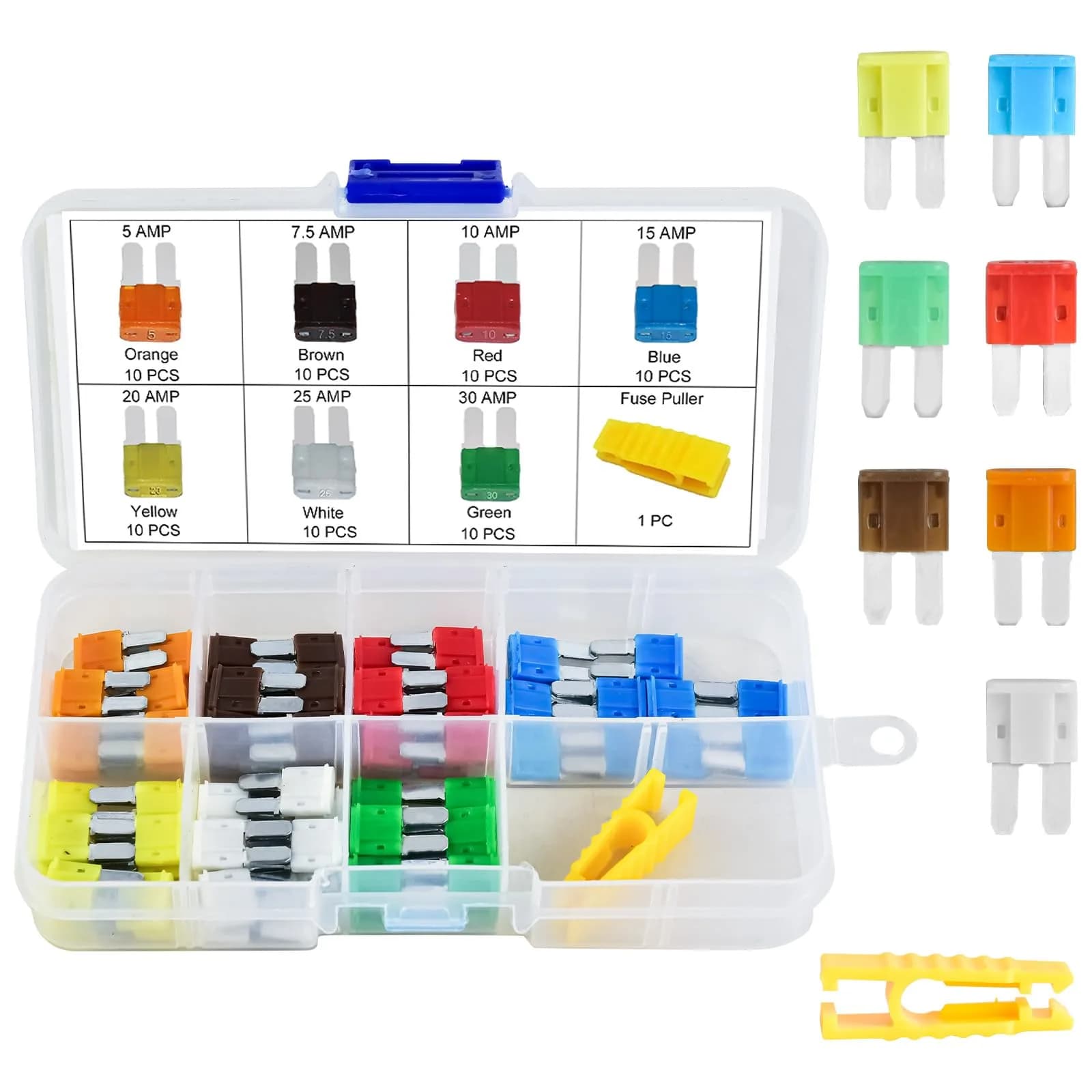 MuHize Micro2 Blade Fuses 105 Pieces (5A-30A) | Automotive Fuse Assortment with Puller Tool — 70 Pieces