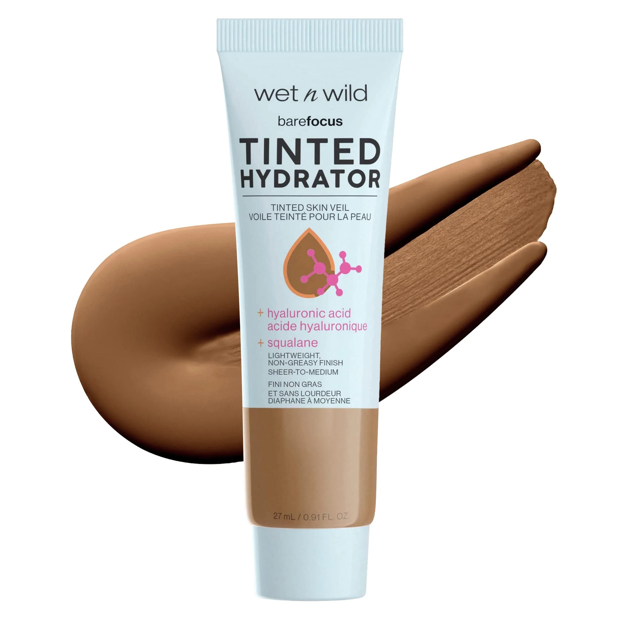 wet n wild Bare Focus Tinted Hydrator Deep 25.8 ml (0.91 fl oz) | Hydrating Tinted Skin Veil with Hyaluronic Acid & Vegan Squalane