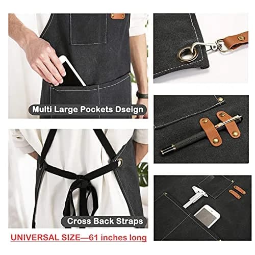 ZOMAO Cross Back Chef Apron 100% Cotton | Durable & Adjustable for Men & Women thumbnail 5
