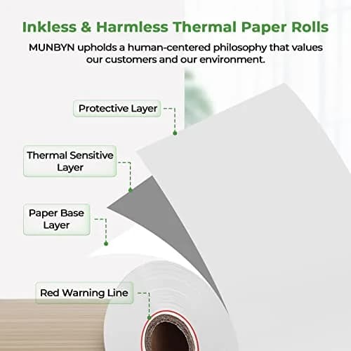 MUNBYN 50 Rolls Thermal Paper 56mm x 16m (2.2" x 50ft) | BPA Free Receipt Paper for POS Printers thumbnail 5