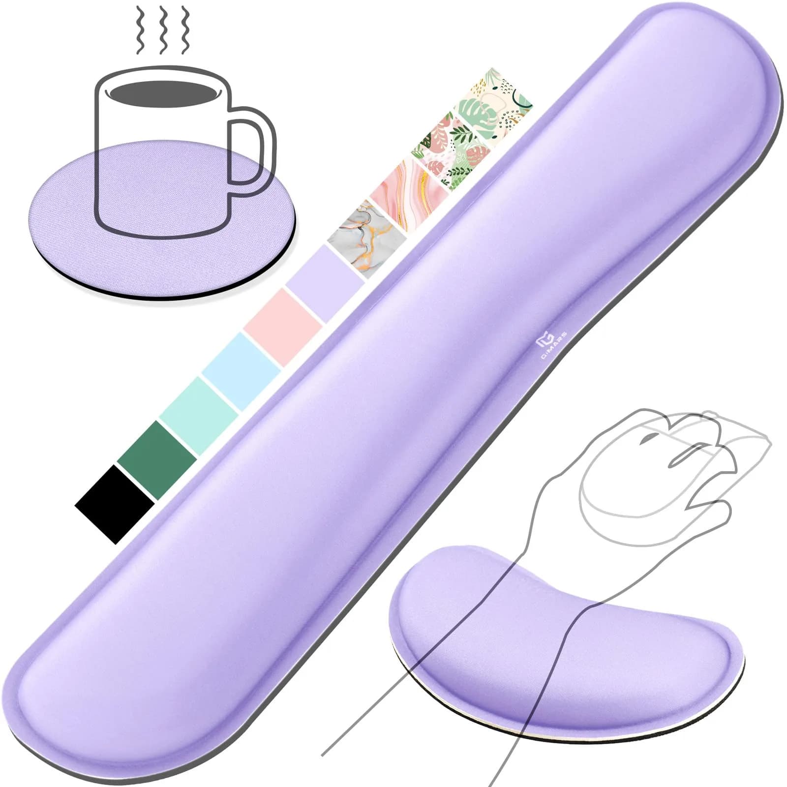 Gimars Pink Wrist Rest Support for Keyboard & Mouse | Ergonomic Memory Foam, Supportive & Durable — Purple