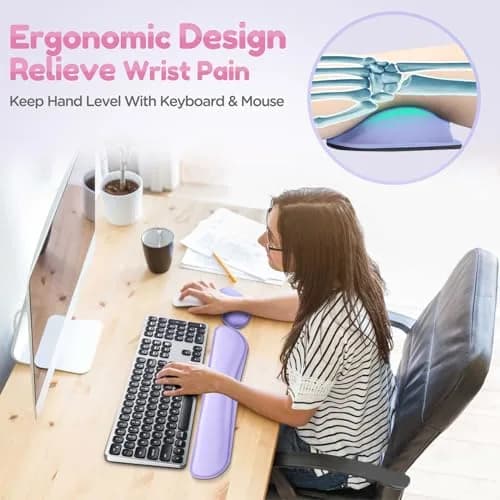 Gimars Upgrade Enlarge Gel Memory Foam Keyboard Wrist Rest Pad & Mouse Wrist Cushion Support Set, Purple | Ergonomic Pain Relief thumbnail 2