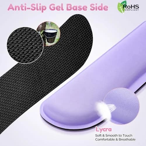 Gimars Upgrade Enlarge Gel Memory Foam Keyboard Wrist Rest Pad & Mouse Wrist Cushion Support Set, Purple | Ergonomic Pain Relief thumbnail 3