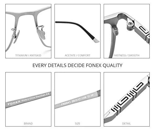FONEX Titanium Glasses Frame for Men, Square Eyewear, Full Optical, F85641 (F85641 Blue) | Ultralight Titanium thumbnail 3