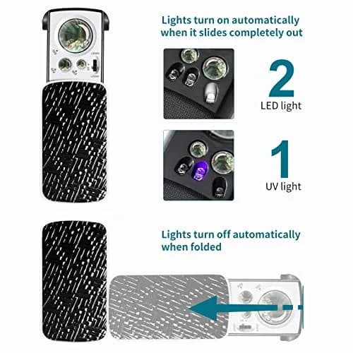 JARLINK Illuminated Jewelers Loupe Set 30X 60X 90X Magnifications | 2-Pack with LED & UV Light thumbnail 5