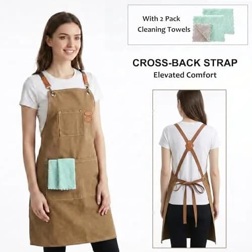 ZOMAO Cotton Canvas Cross Back Apron 1 Size | Durable & Adjustable for Kitchen & Work thumbnail 3