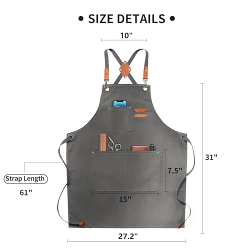 ZOMAO Apron for Men Women | Cross-Back Cotton Canvas with Pockets (Grey) thumbnail 6