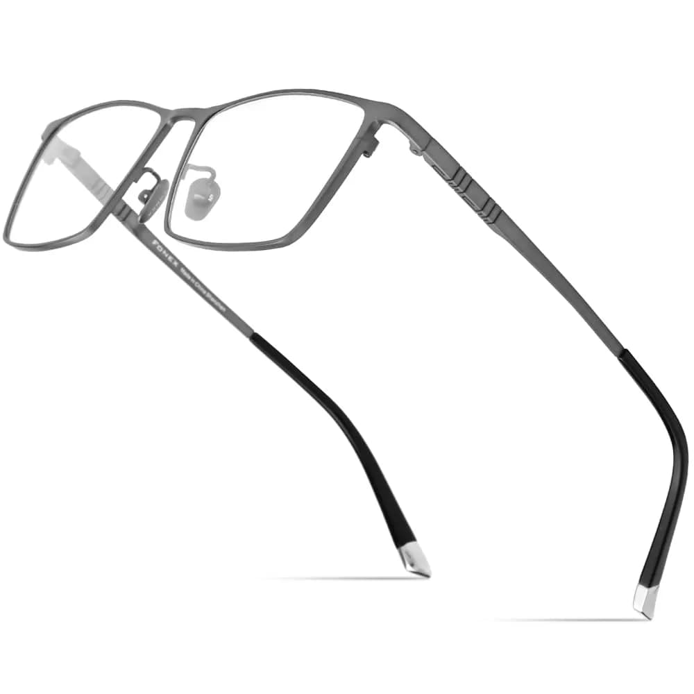 FONEX Titanium Glasses Frame for Men, Square Eyewear, Full Optical, F85641 (F85641 Blue) | Ultralight Titanium — F85641 Grey