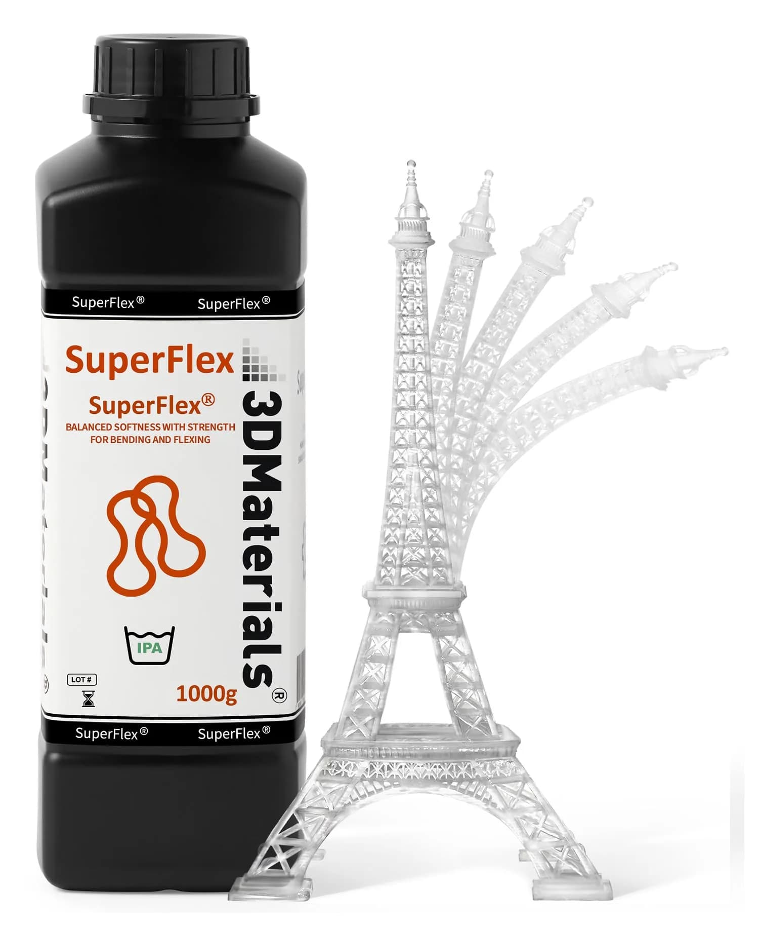3DMaterials SuperFlex Flexible Rubber Resin 1000g (35.27 oz) | ISO 10993-5 Certified for Flexible Prototypes