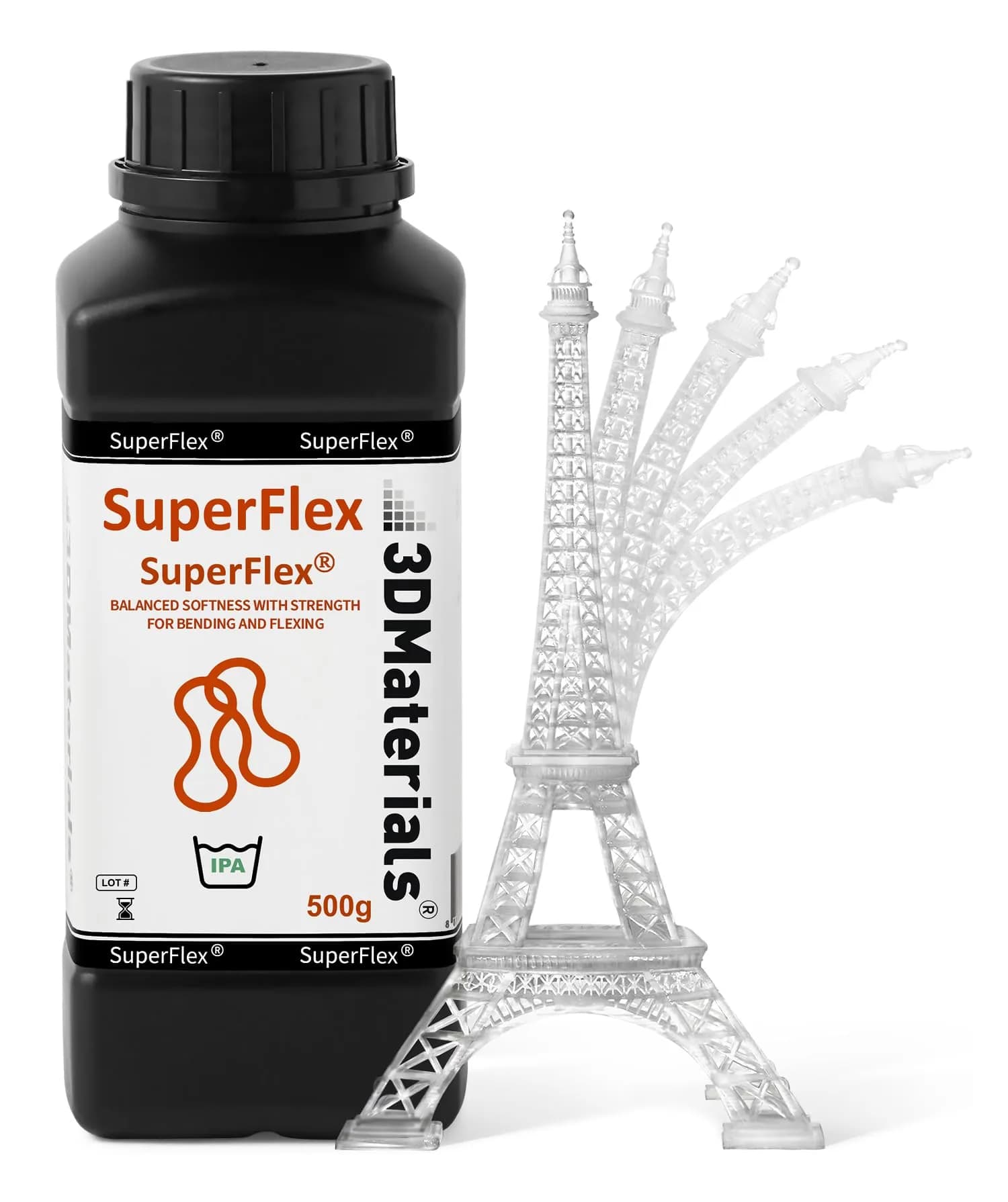 3DMaterials Superflex 3D Printer Resin 500g (Clear) | Flexible Rubber 80A Shore, Fast Printing - main product image