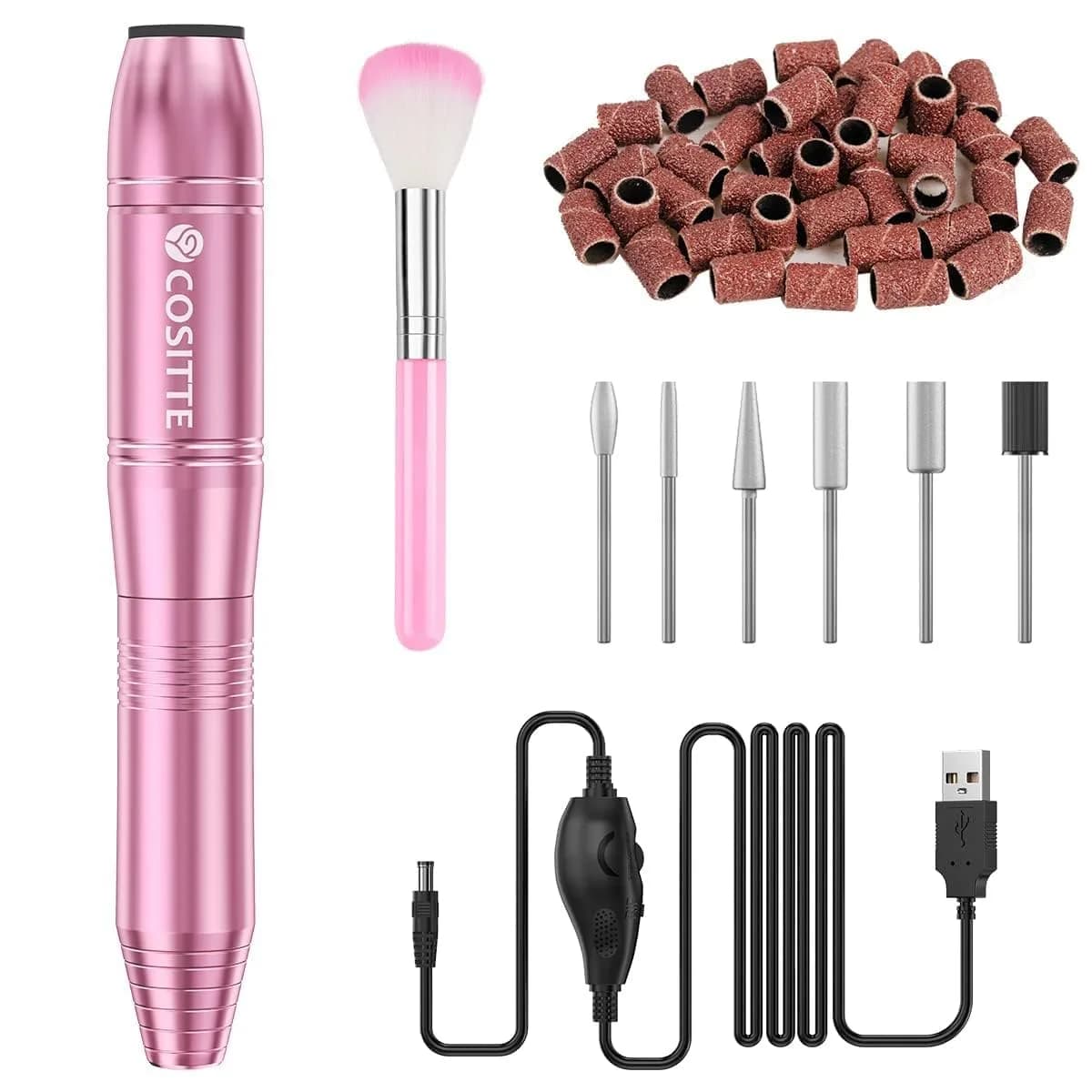 COSITTE Pink USB Electric Nail Drill Machine for Acrylic Nails | 20000 RPM Portable Efile - main product image