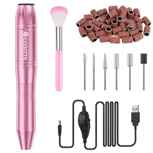 COSITTE Pink USB Electric Nail Drill Machine for Acrylic Nails | 20000 RPM Portable Efile thumbnail 1
