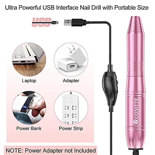 COSITTE Pink USB Electric Nail Drill Machine for Acrylic Nails | 20000 RPM Portable Efile thumbnail 2