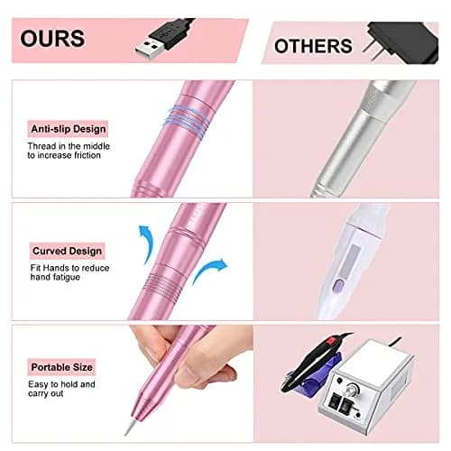 COSITTE Pink USB Electric Nail Drill Machine for Acrylic Nails | 20000 RPM Portable Efile thumbnail 3