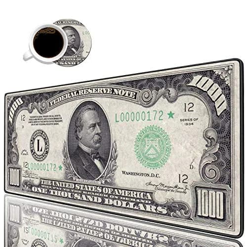 OIXXAF 1000 Dollar Bill XXL Large Mouse Pad Mat with Coasters Set 80cm x 30cm (31.5"x 11.8") | Smooth Surface for Precise Positioning thumbnail 1