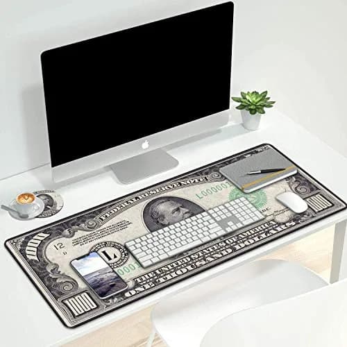 OIXXAF 1000 Dollar Bill XXL Large Mouse Pad Mat with Coasters Set 80cm x 30cm (31.5"x 11.8") | Smooth Surface for Precise Positioning thumbnail 4