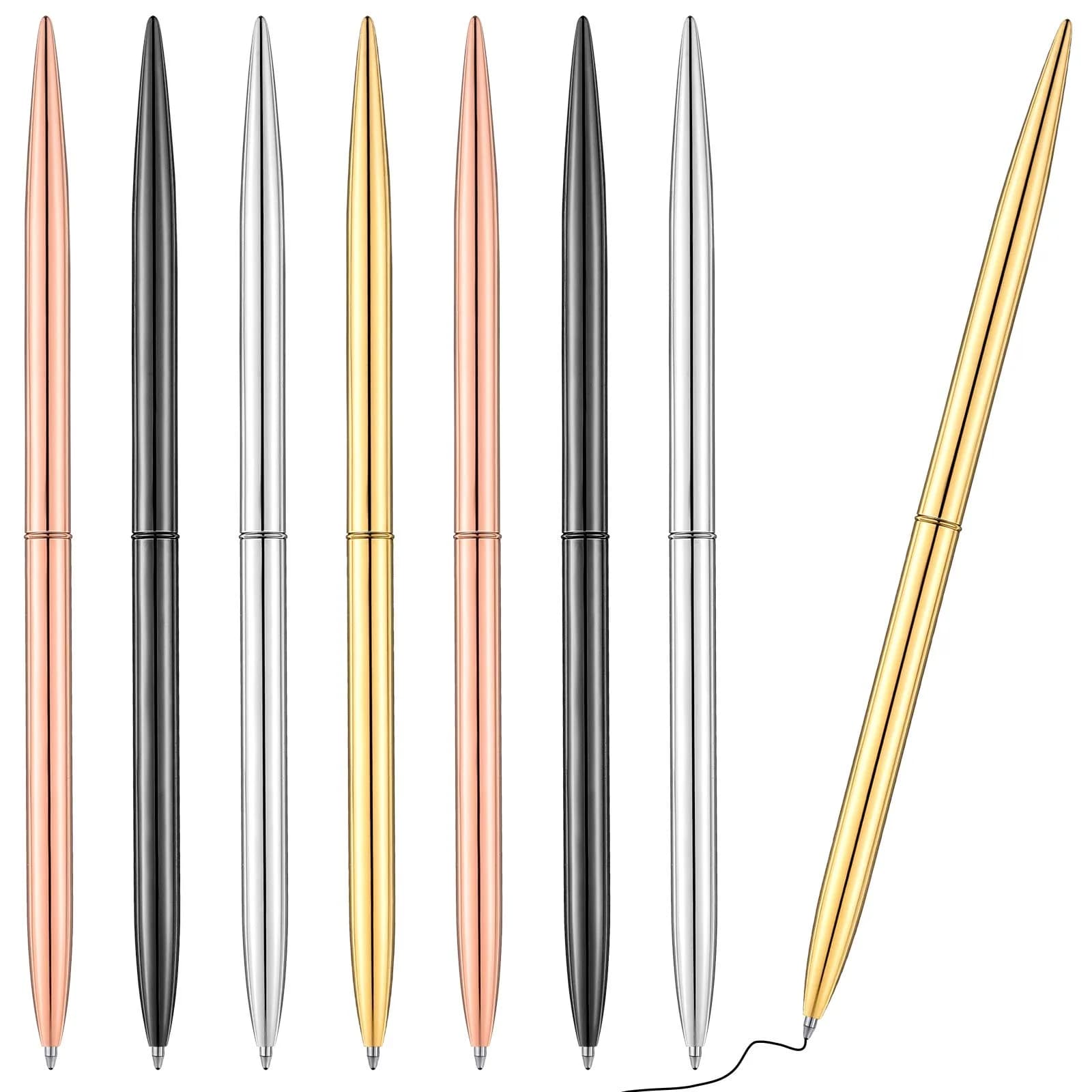 Zonon Metal Ballpoint Pen Set 8 pcs Gold, Rose Gold, Silver, Steel | Slim, Refillable, Smooth Ink - main product image