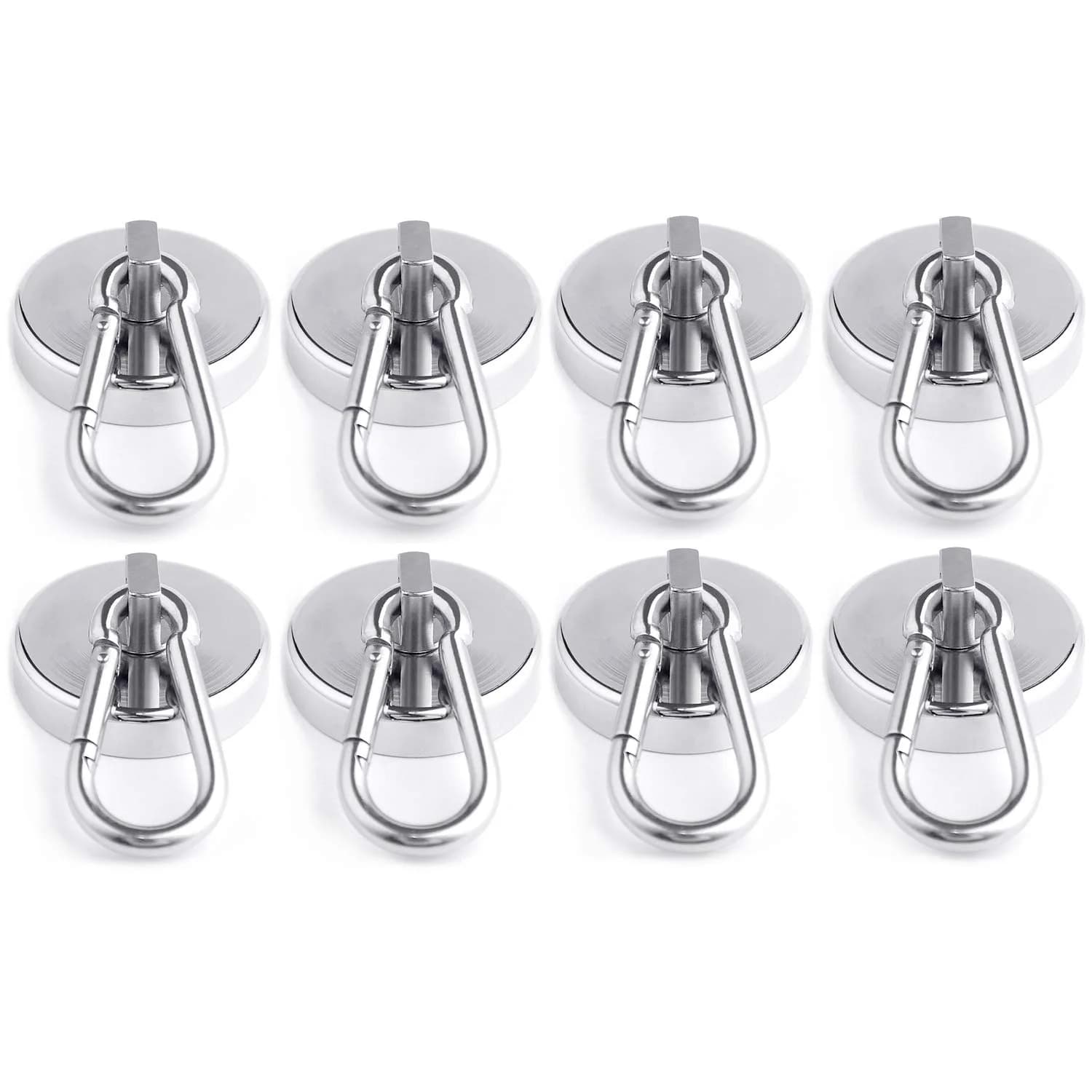 WELLZEER Heavy Duty Magnetic Hooks with Carabiner, 170 lbs Vertical Capacity | Stainless Steel, Pack of 8