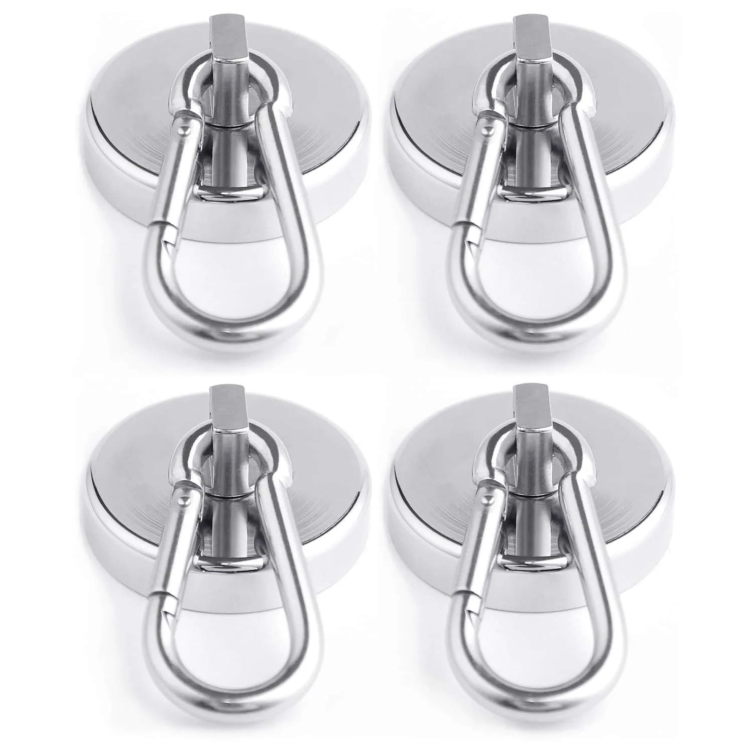 WELLZEER Heavy Duty Magnetic Hooks with Carabiner, 170 lbs Capacity, Stainless Steel, Pack of 4 | Industrial Grade for Garages & Kitchens