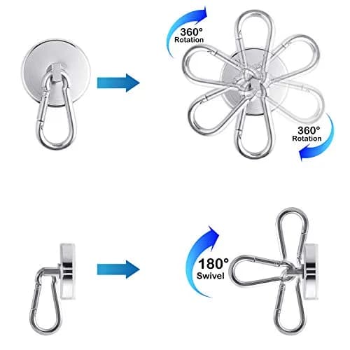 WELLZEER Heavy Duty Magnetic Hooks with Carabiner, 170 lbs Capacity, Stainless Steel, Pack of 4 | Industrial Grade for Garages & Kitchens thumbnail 2