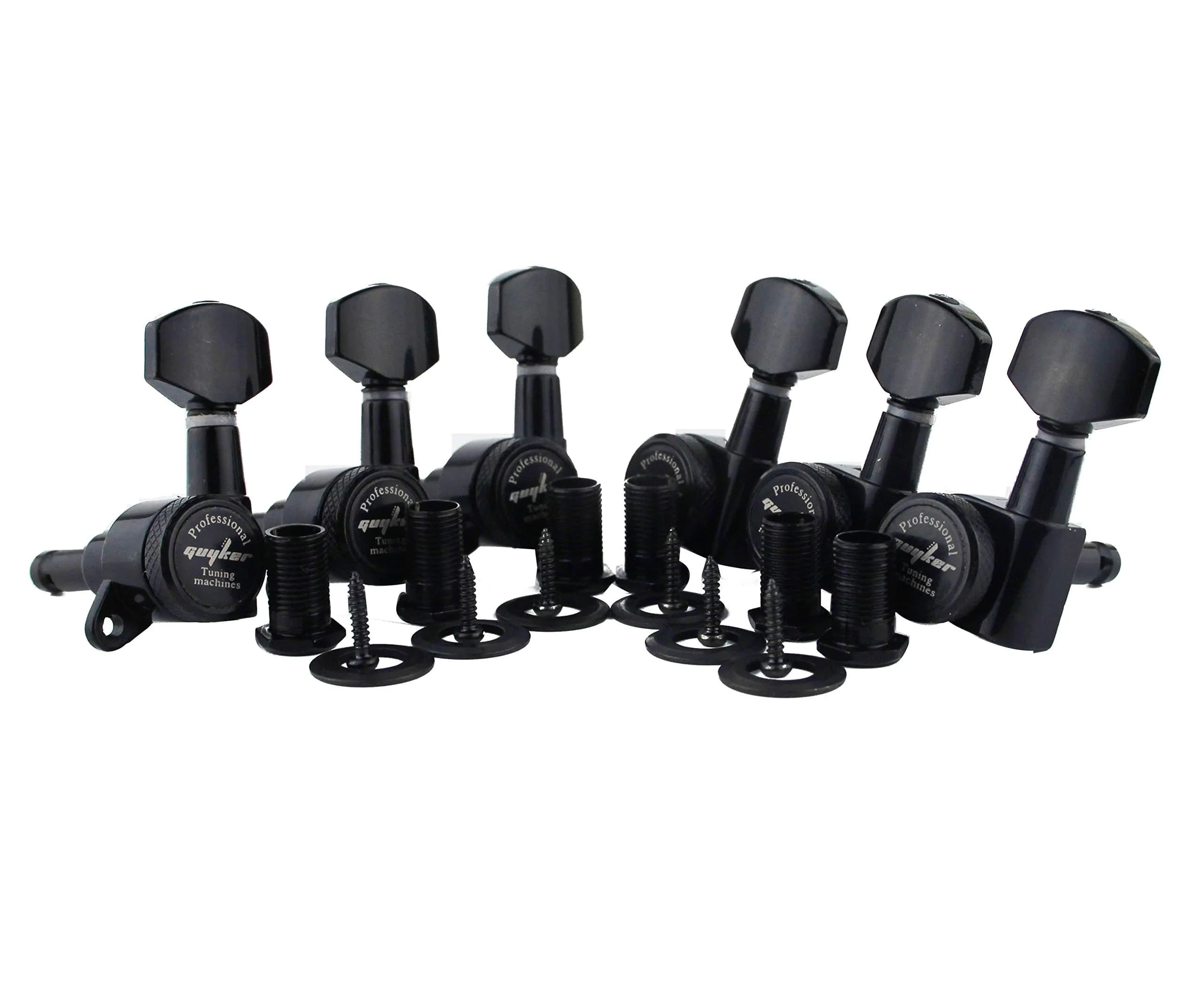 Guyker Guitar Locking Tuners (6 Left) - 1:18 Ratio Machine Heads | Black Metal Zinc Alloy