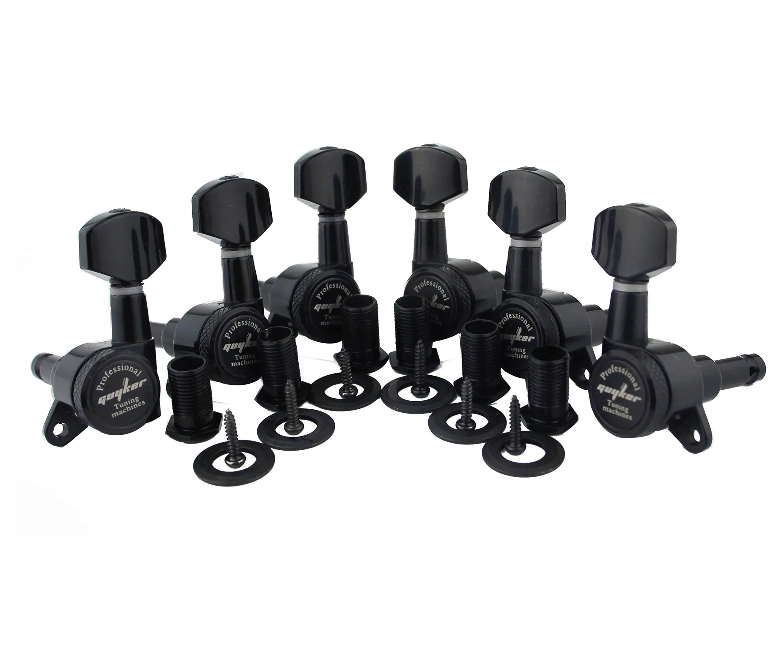 Guyker Guitar Locking Tuners (3L+3R) - 1:18 Gear Ratio, Black Hexagonal Handle | Sealed Die-Cast Metal Machine Heads for Electric/Acoustic Guitars