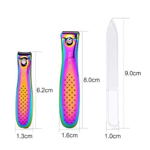 Rolabling Rainbow Stainless Steel Nail Clipper Set with Glass Nail File | Precision Fingernail & Toenail Cutters thumbnail 3