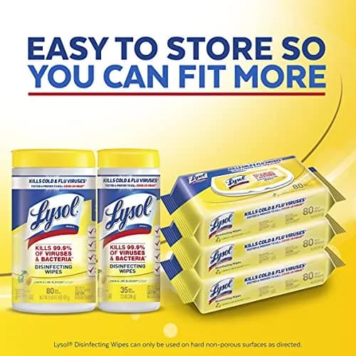 Lysol Disinfecting Wipes Lemon & Lime Blossom 480 Count (1.81 kg / 480 wipes) | Kills 99.9% of Viruses & Bacteria thumbnail 4