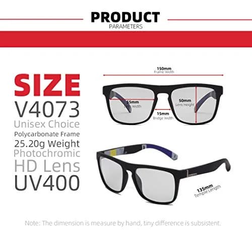 HCYCFY Photochromic Polarized Driving Sunglasses Square Matte Frame UV Protection Glasses (Black Frame/Photochromic Lens) thumbnail 4