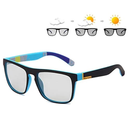 HCYCFY Photochromic Polarized Sunglasses for Men | Square Matte Frame, Blue Lens, UV Protection thumbnail 1