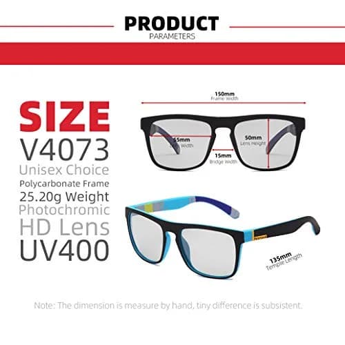 HCYCFY Photochromic Polarized Sunglasses for Men | Square Matte Frame, Blue Lens, UV Protection thumbnail 4