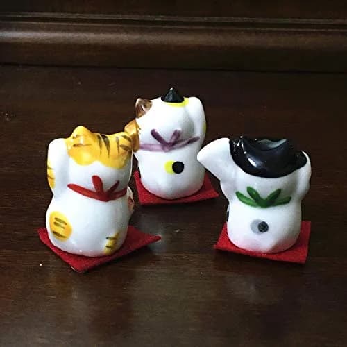EatingBiting Set of 3 Japanese Maneki Neko Lucky Cat Figurines | Ceramic Decor Ornaments thumbnail 4